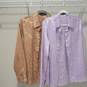 SHEIN Leopard Brown and Lavender Button Down Shirts